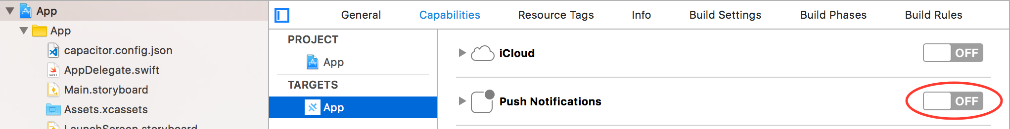 Enabling Push Notifications Capabilities